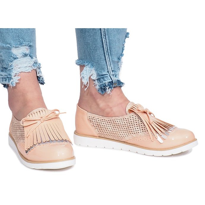 Mocasini ajurati roz cu franjuri Pamole