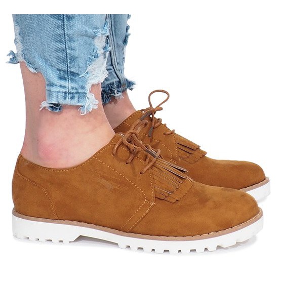 Mocasini de cămilă cu franjuri dure zdrobitoare maro