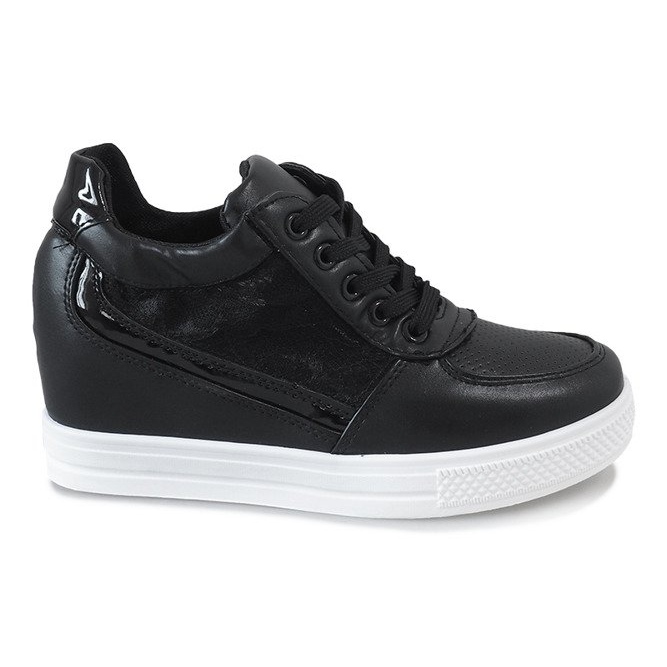 Adidași negri cu pană cu dantelă MY562 negru Adidași negri cu pană cu dantelă MY562 negru