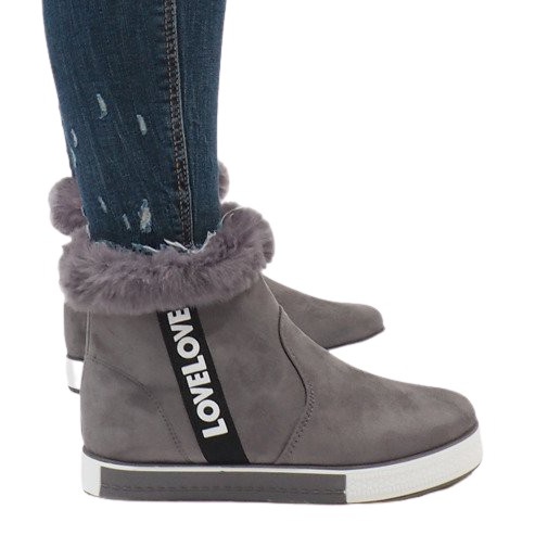 Cizme gri din piele de căprioară căptușite cu blană NB252P-2