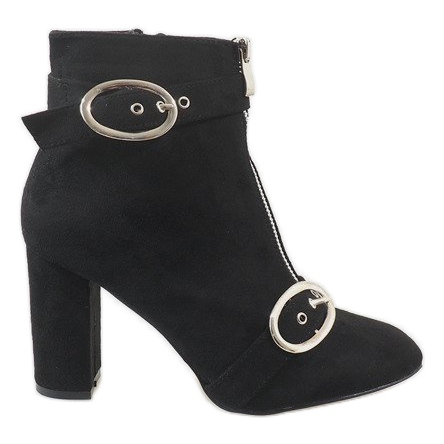 Ghete negre din piele de căprioară pe stâlpul F818 negru