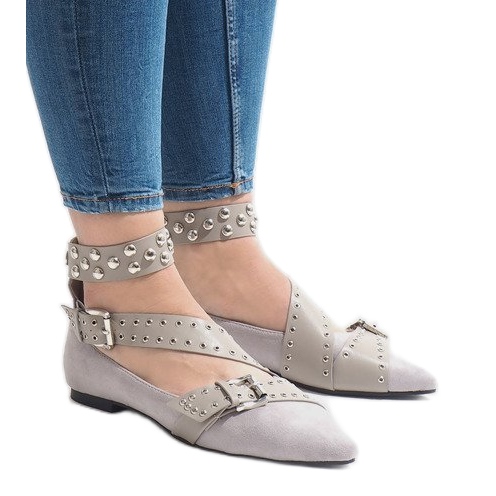 Pantofi alunecați gri, cu știfturi B12-8 roz