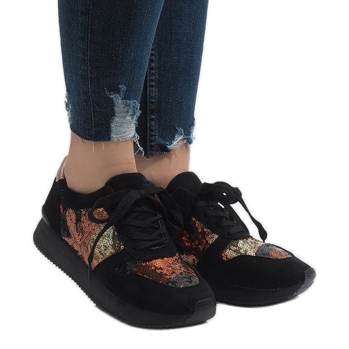 Adidași sport de culoare neagră T025 negru multicolor