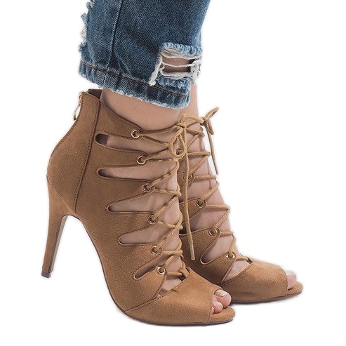 Cizme deschise cu cămilă pe toc înalt 9095-83A maro