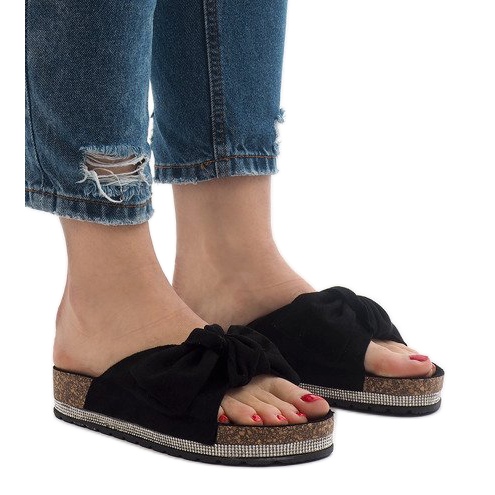 Papuci negri cu fundă N-33 negru