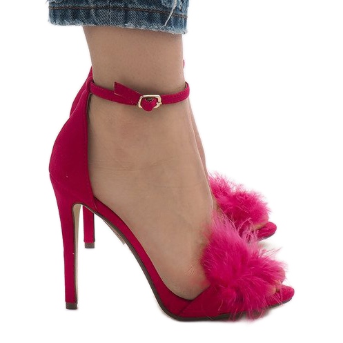 Sandale cu toc înalt din piele de căprioară NF-19P roz