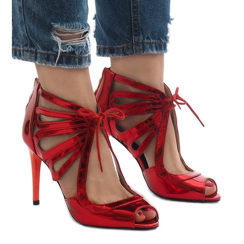 Cizme roșii deschise din piele lacată C-003 roșu