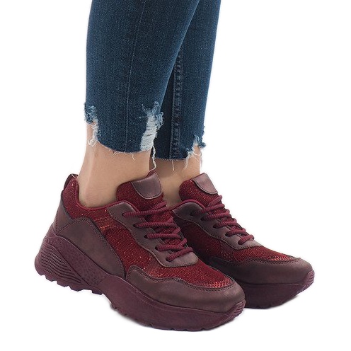 BY-080 pantofi sport bordeaux roșu multicolor