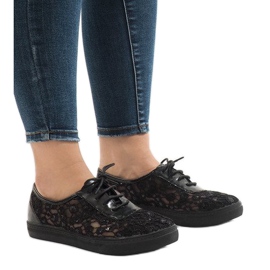 Adidași din dantelă neagră HC235 negru Adidași din dantelă neagră HC235 negru