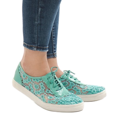 Adidași din dantelă verde HC235 multicolor