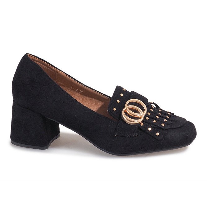 Pompe din piele de căprioară neagră pe stâlpul LB-339 negru