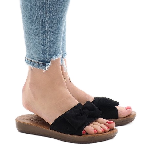 Papuci negri cu fundă 6376-1 negru