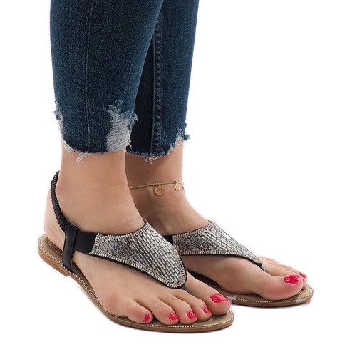 Sandale negre decorate cu B-935 negru