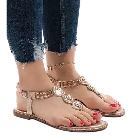 Flip-flops de șampanie cu sandale decorative decorate ST3107Y de aur