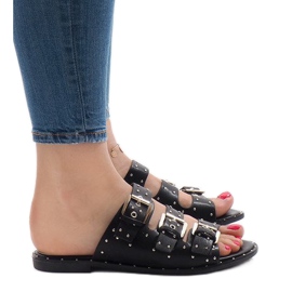 Papuci negri cu știfturi și cataramă F-3659 negru