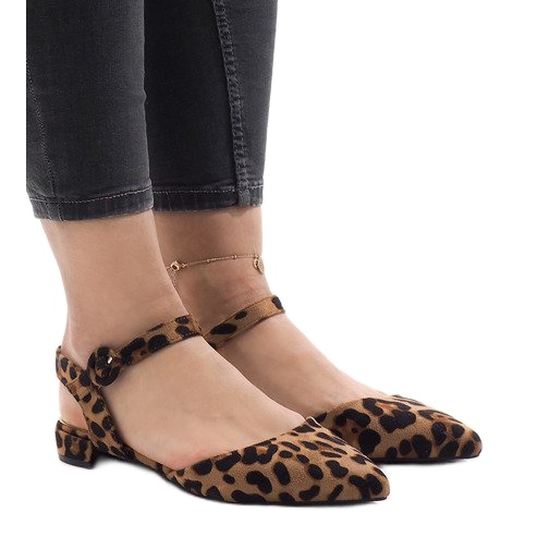 Sandale balerină cu imprimeu leopard 77-100 maro