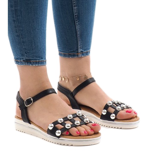 Sandale cu pene negre cu elastic 35-128 negru