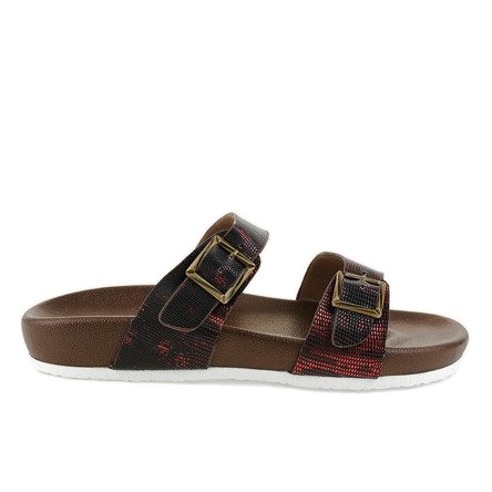 Papuci roșii și maro cu cataramă GA735 roșu