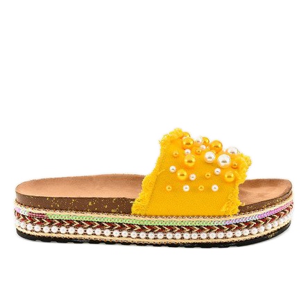 Papuci decorati galben 1035 perle