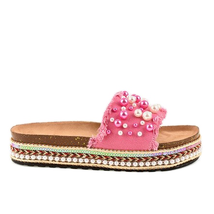 Papuci decorati roz 1035 perle