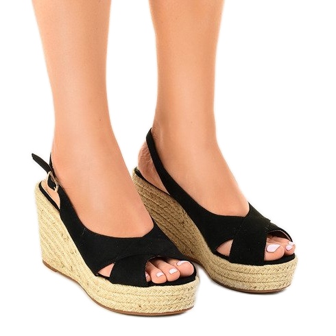 Sandale cu pene negre, espadrile 68-150 negru