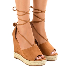 Sandale cu pană maro espadrile F35-18