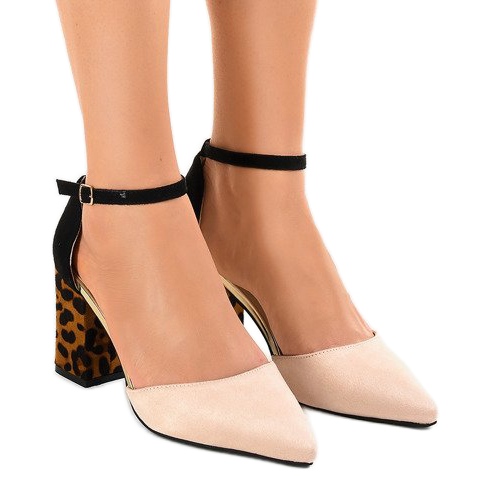 Tocuri înalte din piele de căprioară bej FR276 maro negru