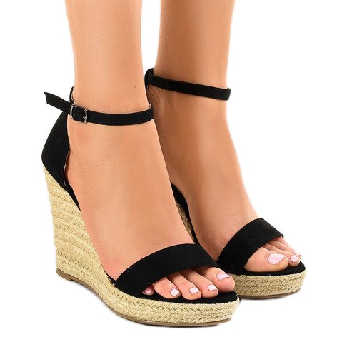 Sandale cu pene negre, espadrile BD342 negru Sandale cu pene negre, espadrile BD342 negru