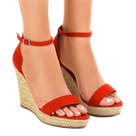 Sandale cu toc roșu espadrile BD342 roşu