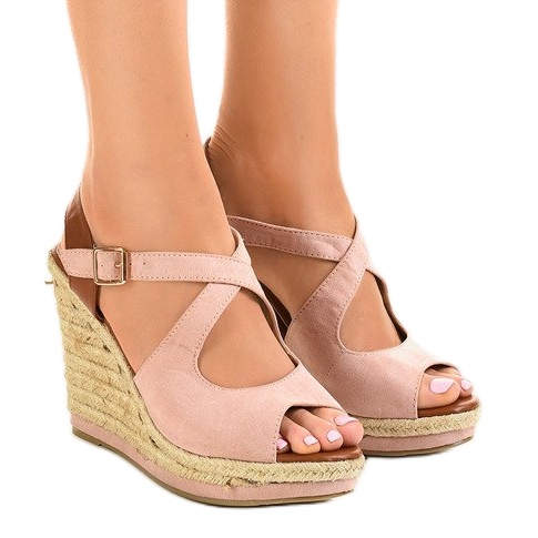 Sandale cu toc espadrile roz LM-0205