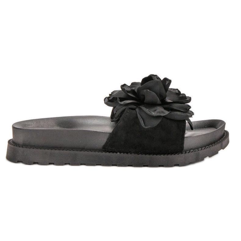 Queen Vivi Papuci din piele intoarsa cu flori negru Queen Vivi Papuci din piele intoarsa cu flori negru