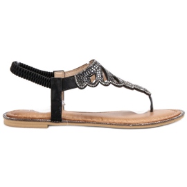 SHELOVET Sandale cu flip-flops cu cristale negru SHELOVET Sandale cu flip-flops cu cristale negru