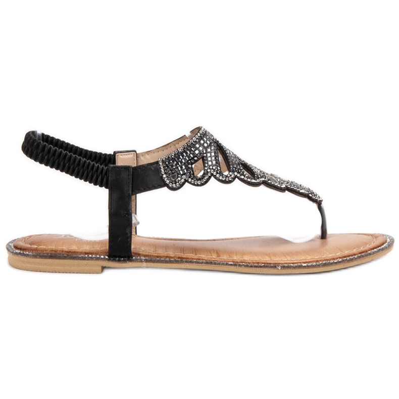 SHELOVET Sandale cu flip-flops cu cristale negru