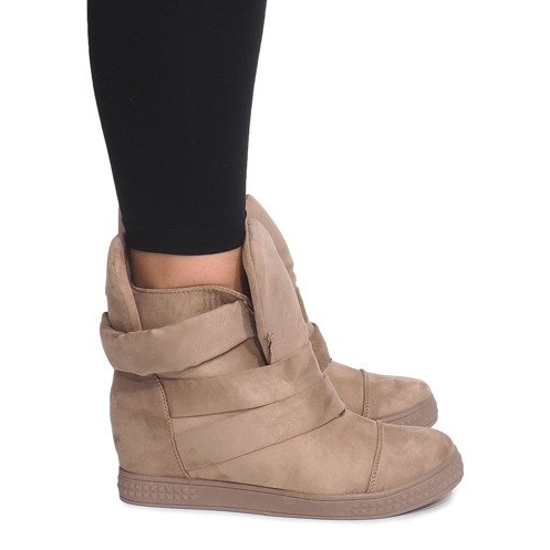 Adidași cu pană cu velcro 1703 Camel maro