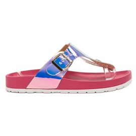 Ideal Shoes Flip-flops cu efect Holo roz Ideal Shoes Flip-flops cu efect Holo roz