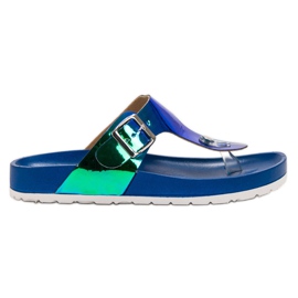 Ideal Shoes Flip-flops cu efect Holo albastru