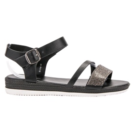 SHELOVET Sandale la modă cu zirconiu cubic negru SHELOVET Sandale la modă cu zirconiu cubic negru