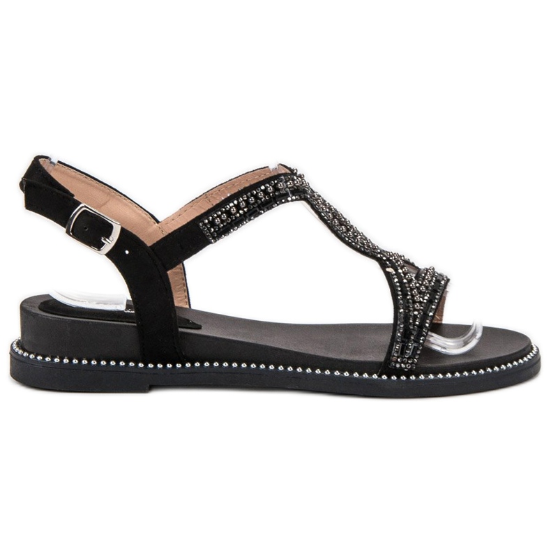 Bello Star Sandale din piele de căprioară cu cristale negru