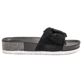 SHELOVET Papuci din piele intoarsa cu zirconiu cubic negru SHELOVET Papuci din piele intoarsa cu zirconiu cubic negru