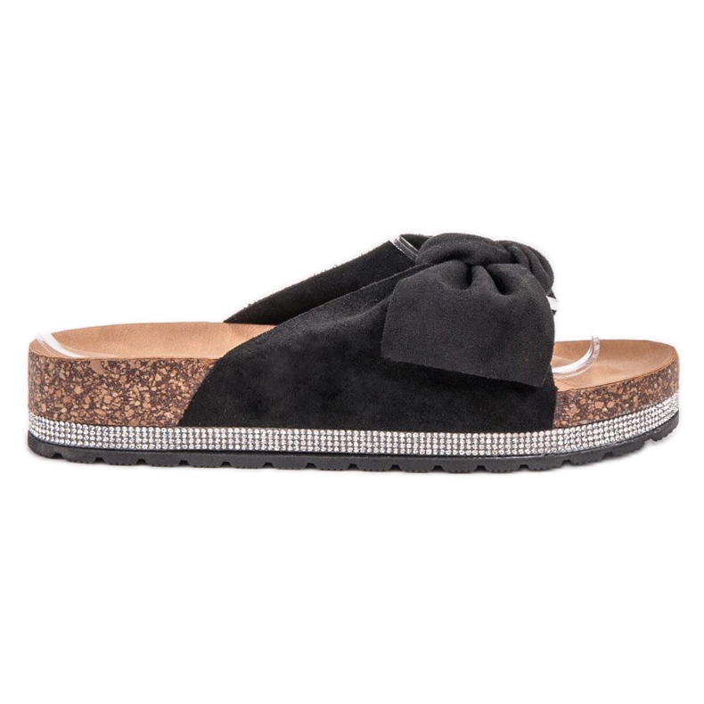 SHELOVET Papuci din piele intoarsa cu cristale negru SHELOVET Papuci din piele intoarsa cu cristale negru