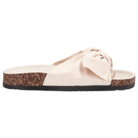 Bona Papuci din piele de căprioară cu arc bej Bona Papuci din piele de căprioară cu arc bej