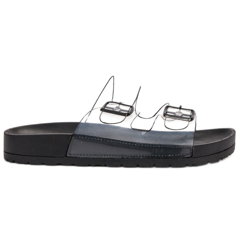 Ideal Shoes Papuci transparenti cu cataramă negru Ideal Shoes Papuci transparenti cu cataramă negru