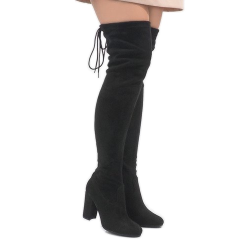 Cizme din piele neagră pe stâlpul ZH811 negru