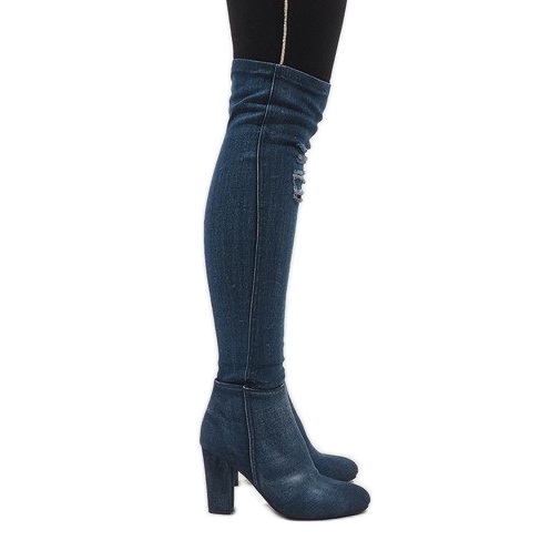 Cizme din denim albastre distressed BH70-HB albastru