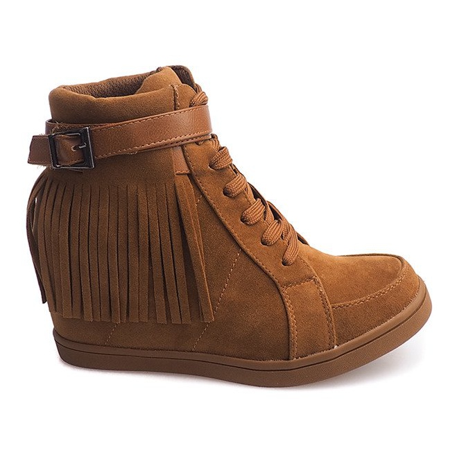 Adidași din piele de căprioară Boho Fringe 2030 Camel maro