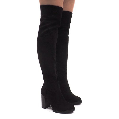 Cizme din piele de căprioară pe un post SU-2730 Negru Cizme din piele de căprioară pe un post SU-2730 Negru