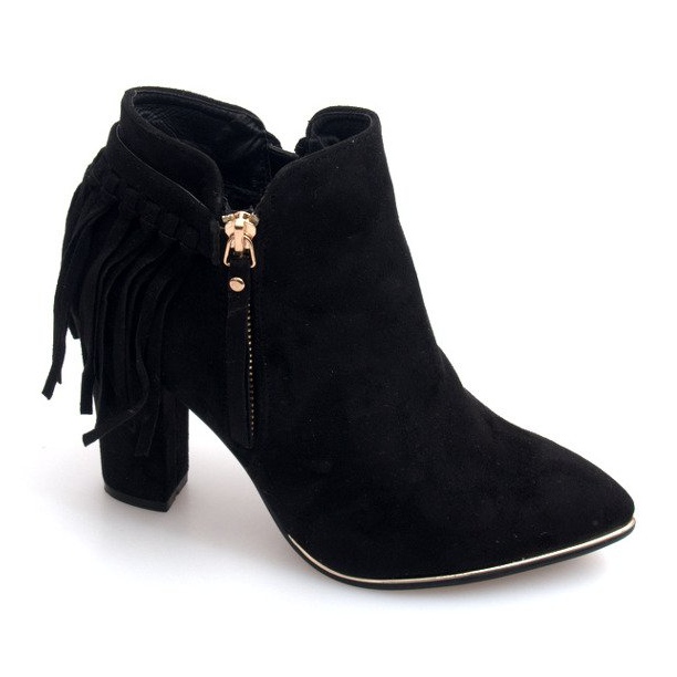 Cizme cu toc înalt din piele de căprioară A989 negru