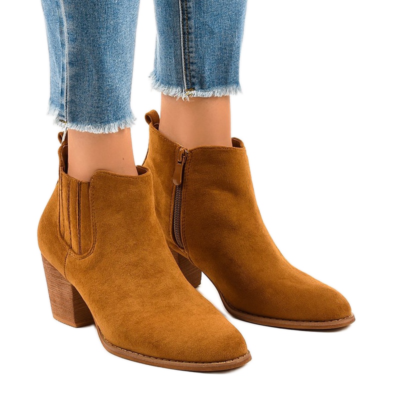 Botine din piele camelă pe stâlpul SA-3338 maro Botine din piele camelă pe stâlpul SA-3338 maro