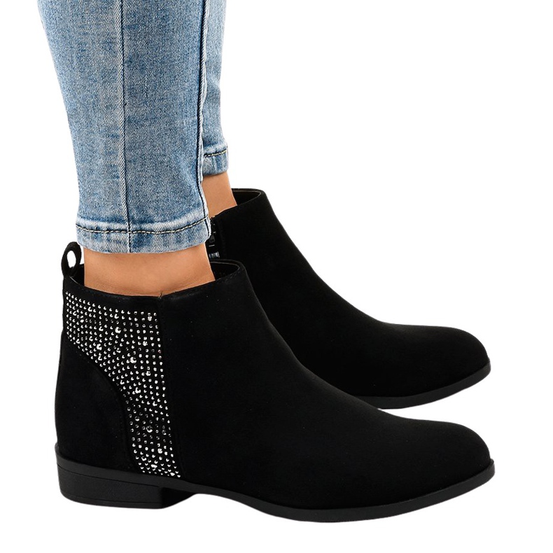 Cizme negre din piele de căprioară L1211 negru