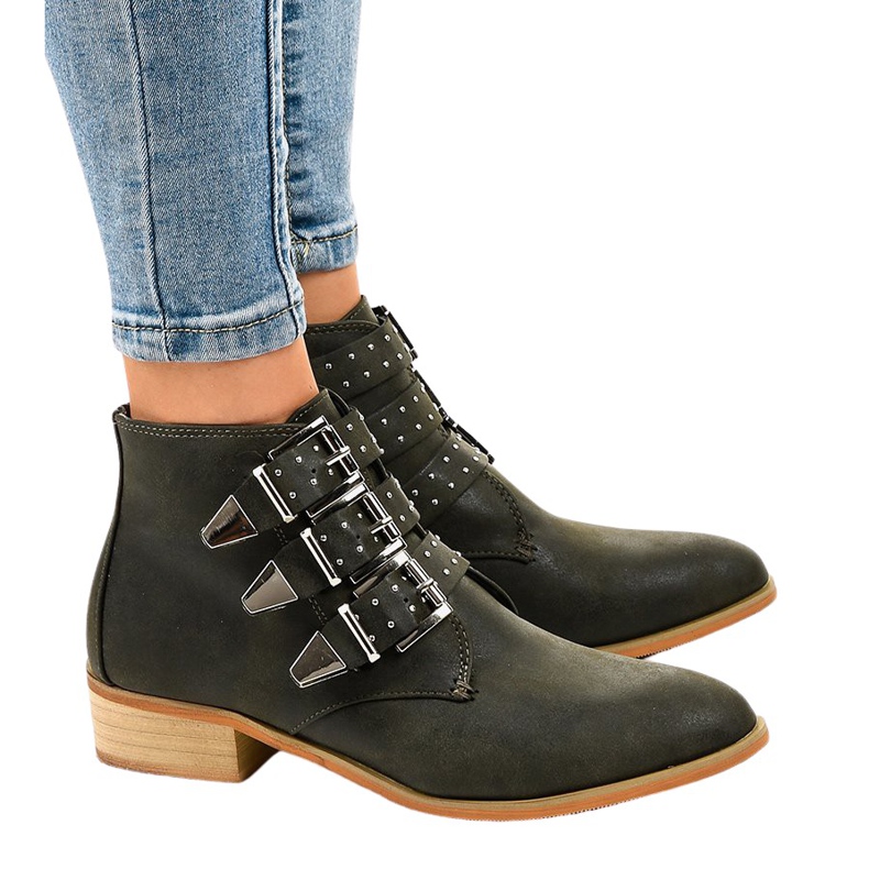 Cizme verzi cu cataramă cu fermoar A-263 verde